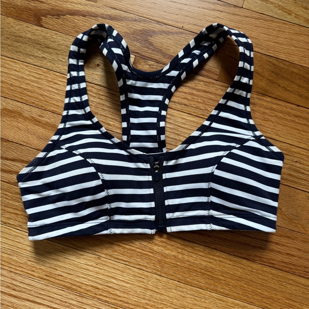 New Balance Black and White Striped Sports Bra